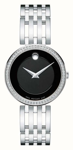 Movado Esperanza 63 Diamonds Black Dial Silver Steel Strap Watch For Women - 0607052 Buy Now By Movado