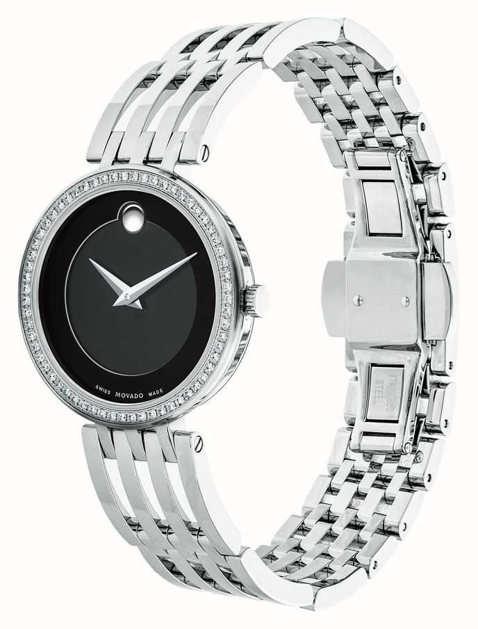 Movado Esperanza 63 Diamonds Black Dial Silver Steel Strap Watch For Women - 0607052 Buy Now By Movado