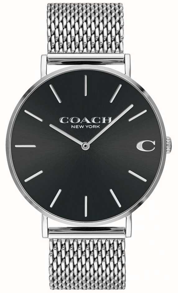 Coach Charles Black Dial Silver Mesh Bracelet Watch for Men - 14602144 Buy Now By Coach