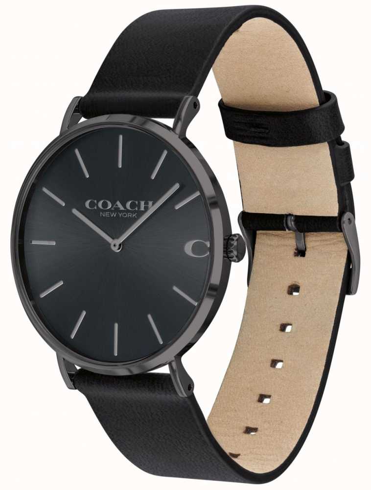 Coach Charles Black Dial Black Leather Strap Watch for Men - 14602434 Buy Now By Coach