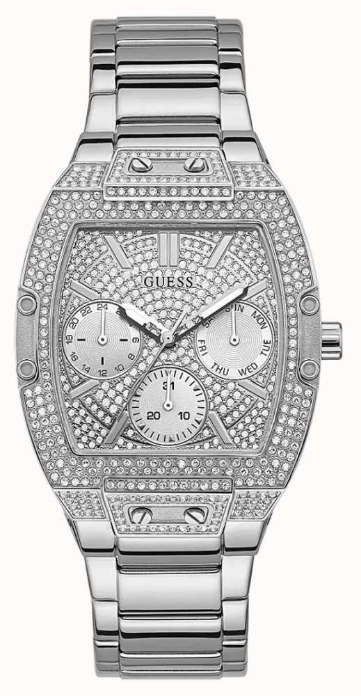 Guess Raven Diamonds Silver Dial Silver Steel Strap Watch for Women - GW0104L1 Buy Now By Guess