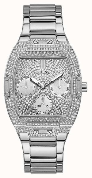 Guess Raven Diamonds Silver Dial Silver Steel Strap Watch for Women - GW0104L1 Buy Now By Guess
