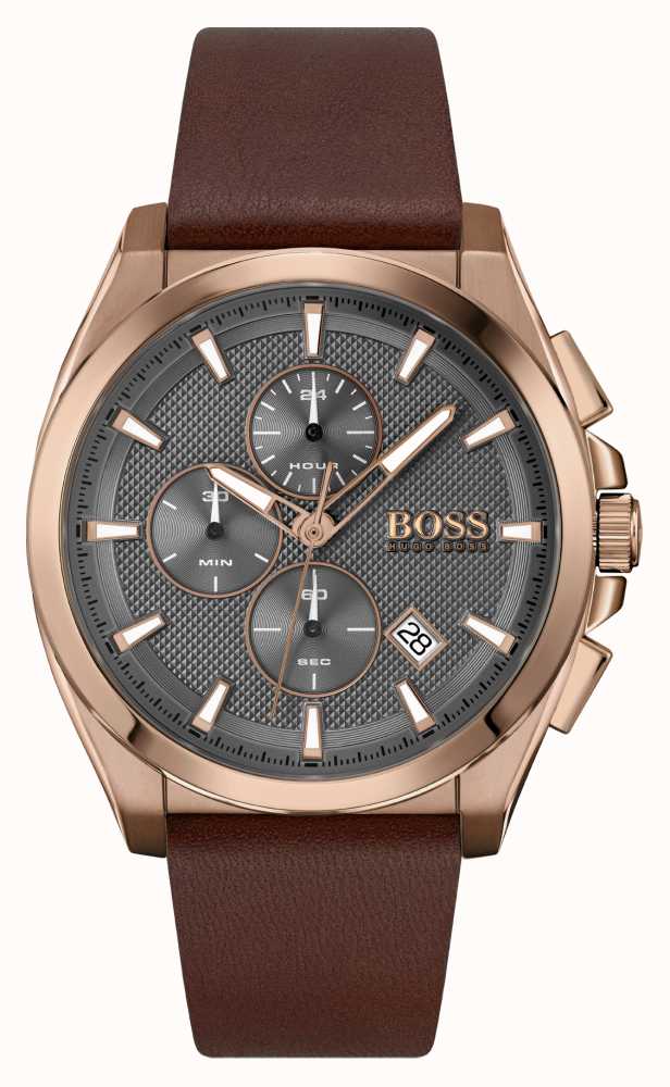 Hugo Boss Grandmaster Grey Dial Brown Leather Strap Watch for Men - 1513882 Buy Now By Hugo Boss