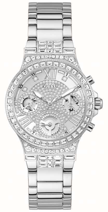Guess Moonlight Multi Function Diamonds Silver Dial Silver Steel Strap Watch for Women - GW0320L1 Buy Now By Guess
