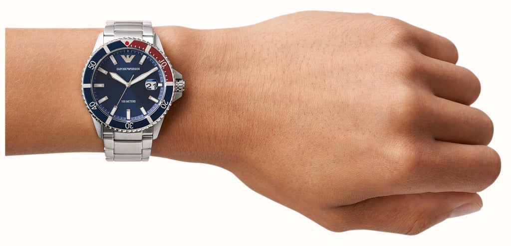 Emporio Armani Diver Quartz Blue Dial Silver Steel Strap Watch For Men - AR11339 Buy Now By Emporio Armani