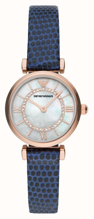 Emporio Armani Gianni T-Bar Analog Mother of Pearl Dial Blue Leather Strap Watch For Women - AR11468 Buy Now By Emporio Armani