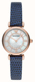 Emporio Armani Gianni T-Bar Analog Mother of Pearl Dial Blue Leather Strap Watch For Women - AR11468 Buy Now By Emporio Armani