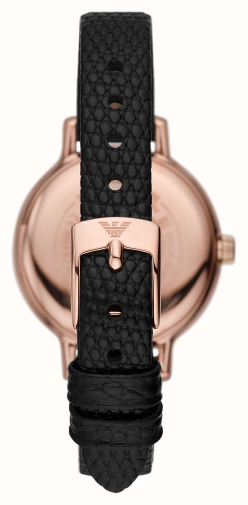 Emporio Armani Cleo Three-Hand Mother of Pearl Dial Black Leather Strap Watch For Women - AR11485 Buy Now By Emporio Armani