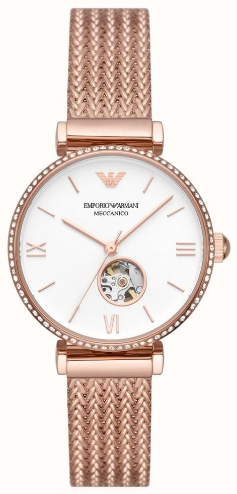 Emporio Armani Meccanico Automatic White Dial Rose Gold Mesh Strap Watch For Women - AR60063 Buy Now By Emporio Armani