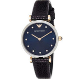 Emporio Armani Gianni T Bar Analog Blue Dial Black Leather Strap Watch For Women - AR1989 Buy Now By Emporio Armani