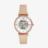 Emporio Armani Meccanico Silver Skeleton Dial Beige Leather Strap Watch For Women - AR60001 Buy Now By Emporio Armani