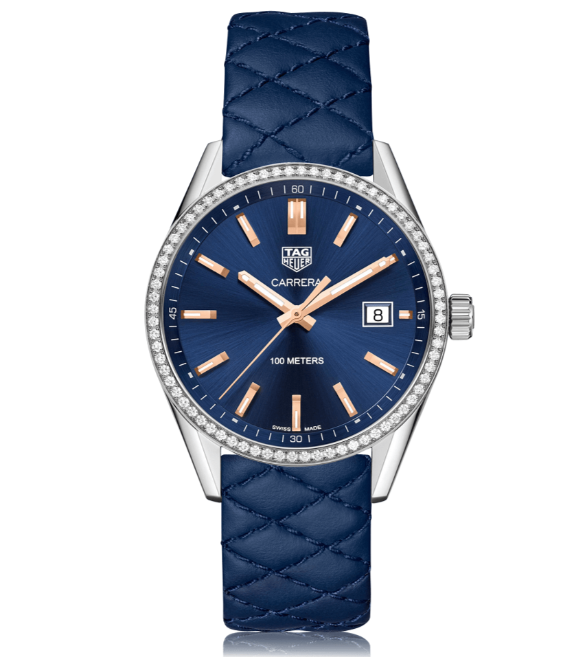 Tag Heuer Carrera Quartz Diamonds Blue Dial Blue Leather Strap Watch for Women - WAR1114.FC6391 Buy Now By Tag Heuer