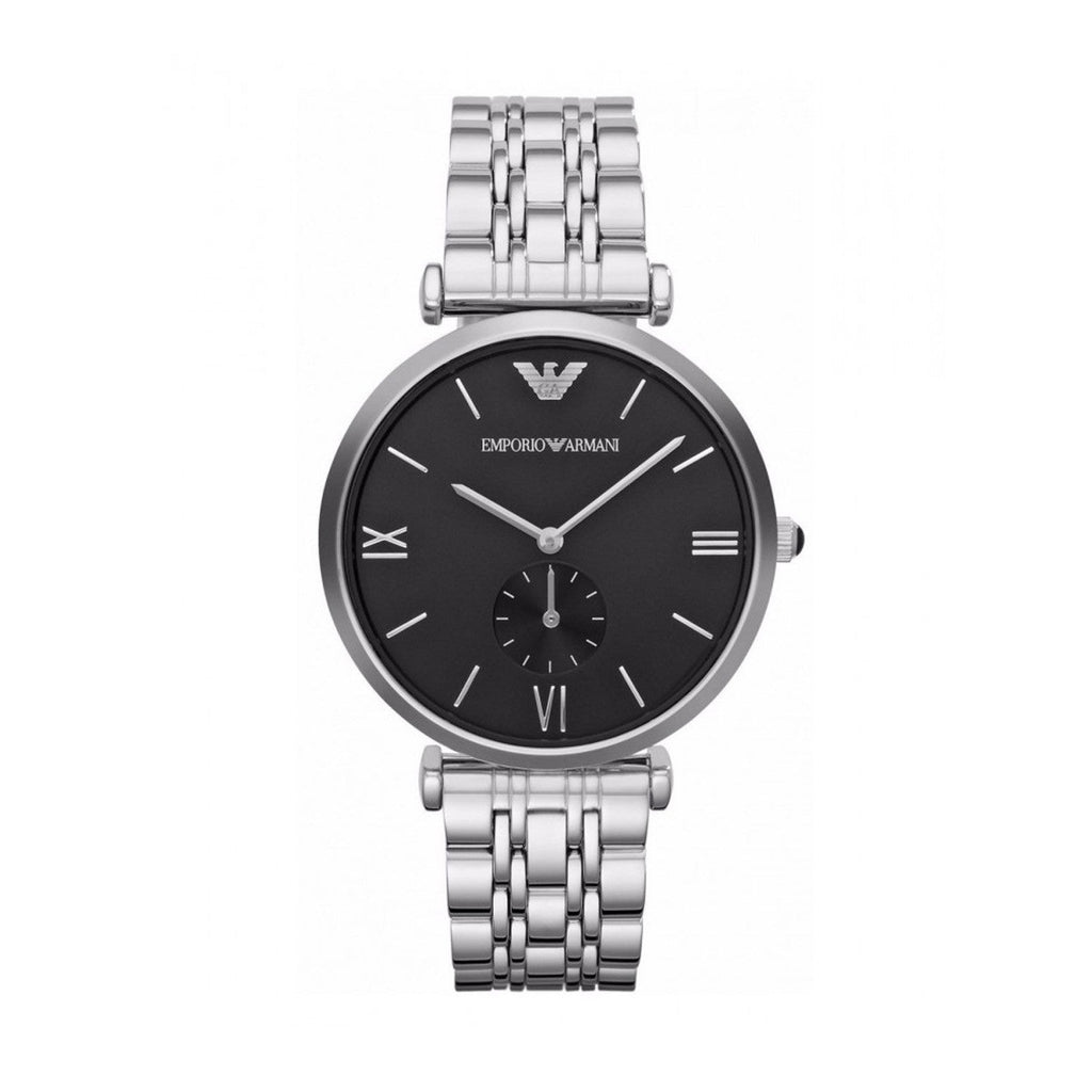 Emporio Armani Retro Black Dial Silver Steel Strap Watch For Men - AR1676 Buy Now By Emporio Armani