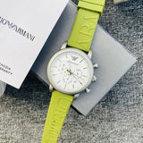 Emporio Armani Chronograph White Dial Green Rubber Strap Watch For Men - AR11022 Buy Now By Emporio Armani