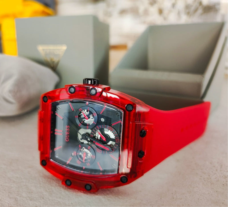 Guess Phoenix Multifunction Black Dial Red Rubber Strap Watch for Men - GW0203G5 Buy Now By Guess