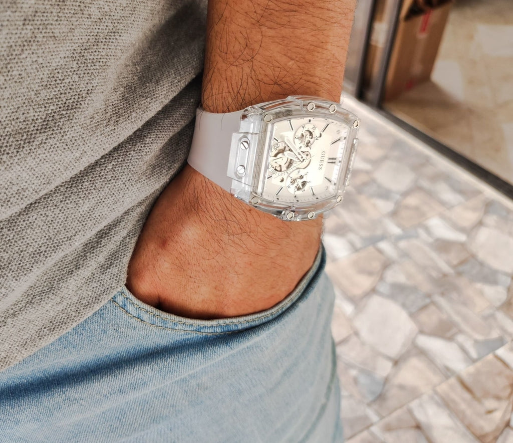 Guess Phoenix Multi Function Silver Dial White Rubber Strap Watch for Men - GW0203G1 Buy Now By Guess