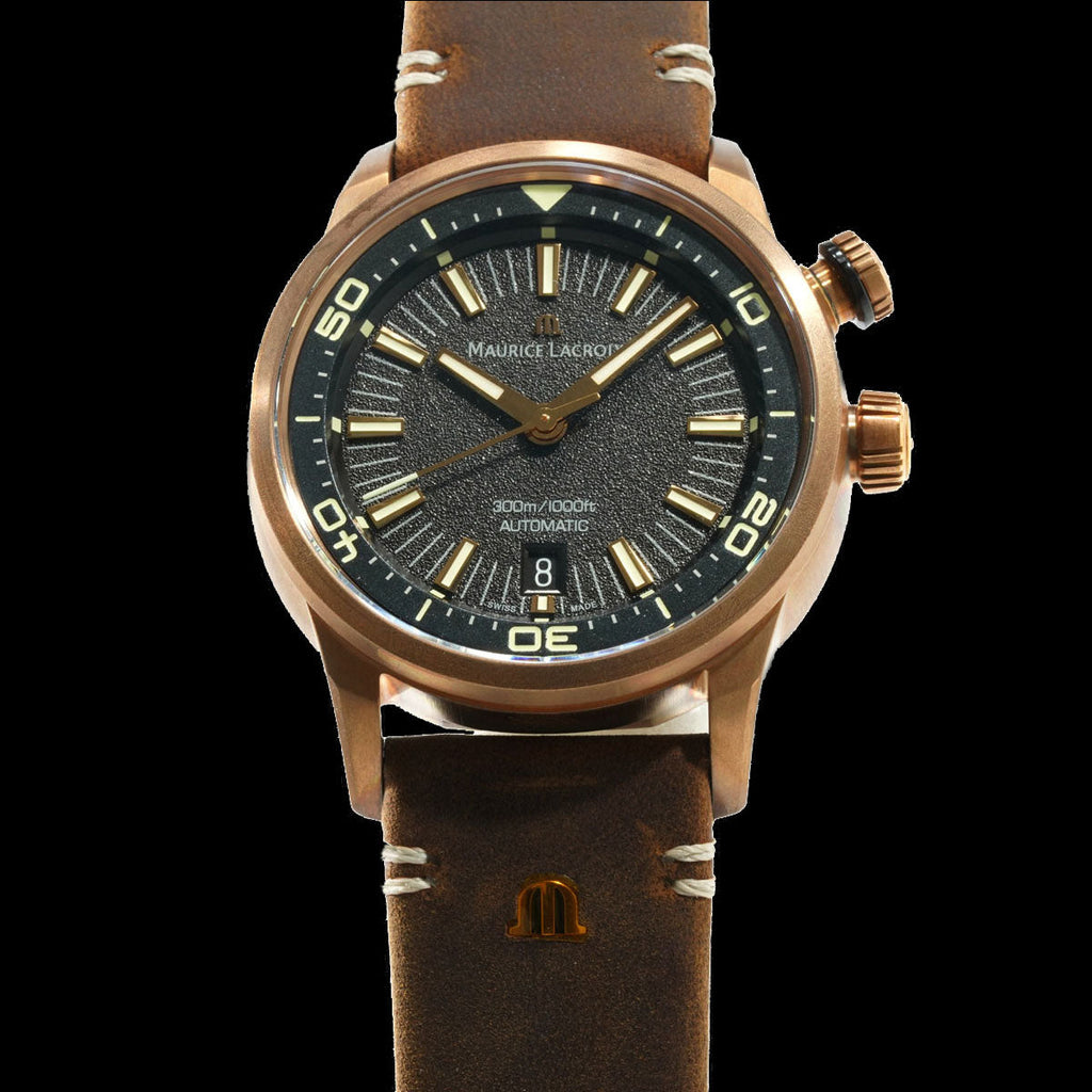Maurice Lacroix Pontos S Diver Automatic Black Dial Brown Leather Strap Watch For Men - PT6248-BRZ01-330-2 Buy Now By Maurice Lacroix