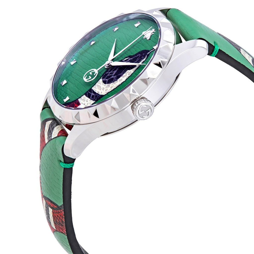 Gucci G Timeless Le Marche Des Merveilles Green Dial Green Leather Strap Watch for Women - YA1264081 Buy Now By Gucci