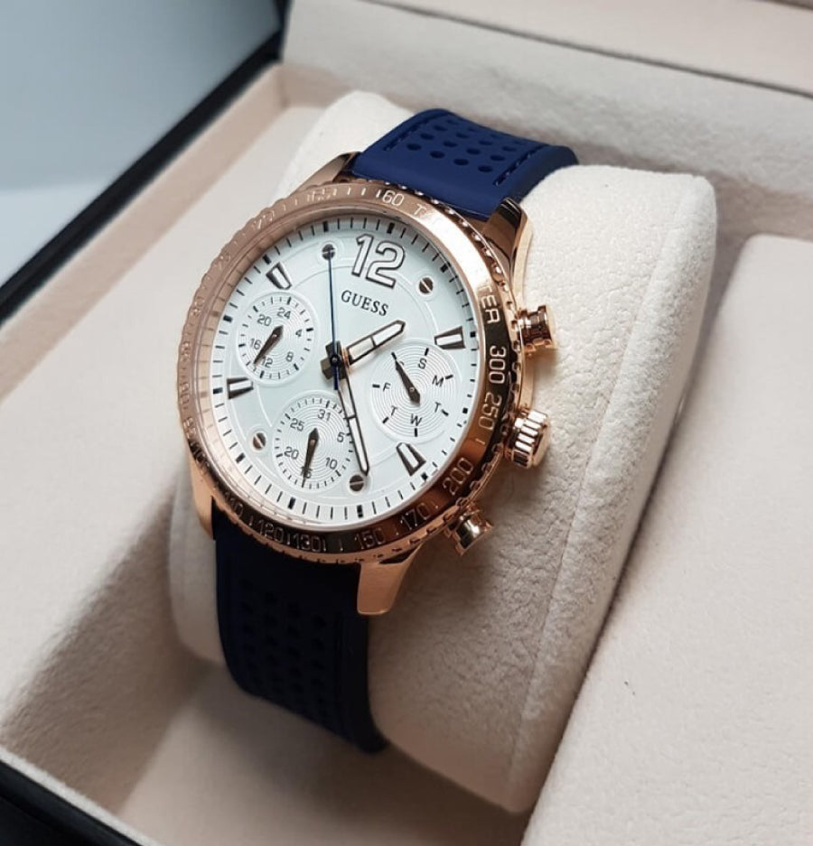 Guess Marina Multifunction White Dial Blue Rubber Strap Watch for Women - W1025L4 Buy Now By Guess