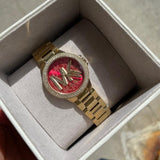 Michael Kors Camille Analog Red Dial Gold Steel Strap Watch For Women - MK7196 Buy Now By Michael Kors