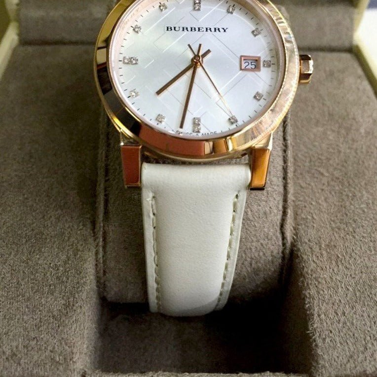 Burberry The City Diamonds White Dial White Leather Strap Watch for Women - BU9130 Buy Now By Burberry