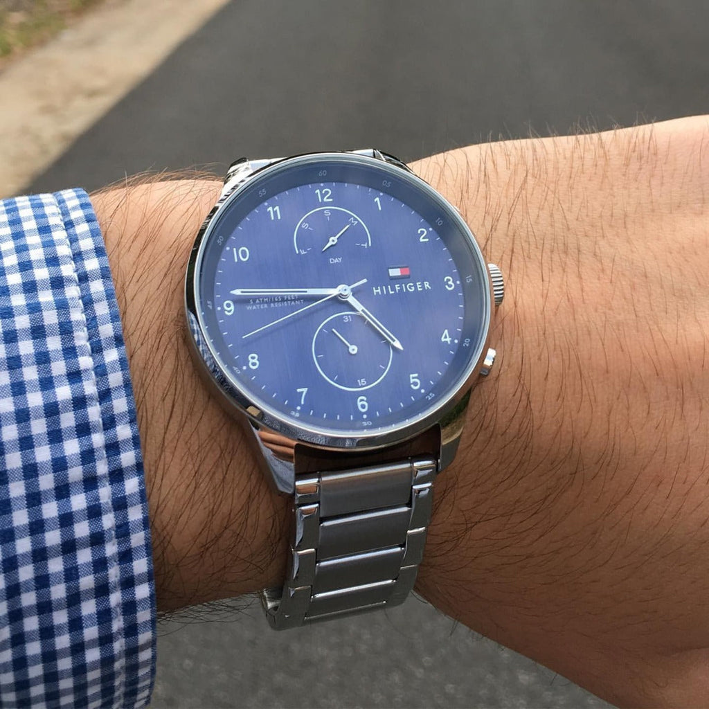 Tommy Hilfiger Chase Multifunction Blue Dial Silver Steel Strap Watch for Men - 1791575 Buy Now By Tommy Hilfiger