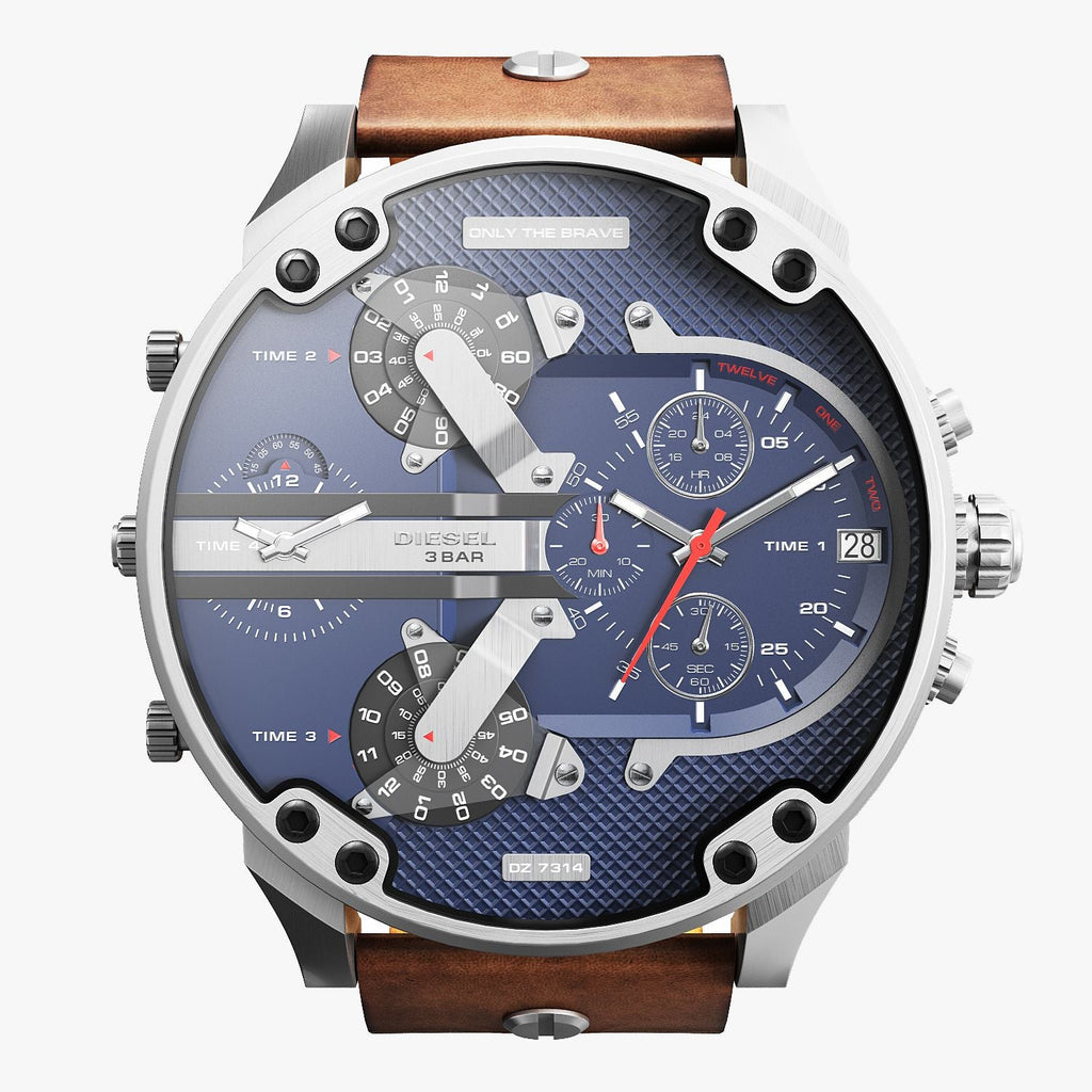 Diesel Mr Daddy Chronograph Blue Dial Brown Leather Strap Watch For Men - DZ7314 Buy Now By Diesel