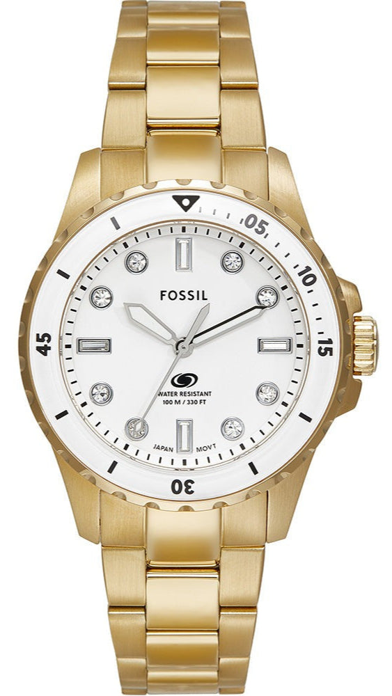 Fossil Blue Dive Three Hand White Dial Gold Steel Strap Watch For Women - ES5350 Buy Now By Fossil