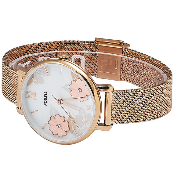 Fossil Jacqueline Three-Hand White Dial Rose Gold Mesh Bracelet Watch for Women - ES4534 Buy Now By Fossil