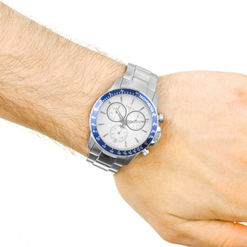 Tissot V8 Quartz T Sport Chronograph White Dial Silver Steel Strap Watch For Men - T106.417.11.031.00 Buy Now By Tissot