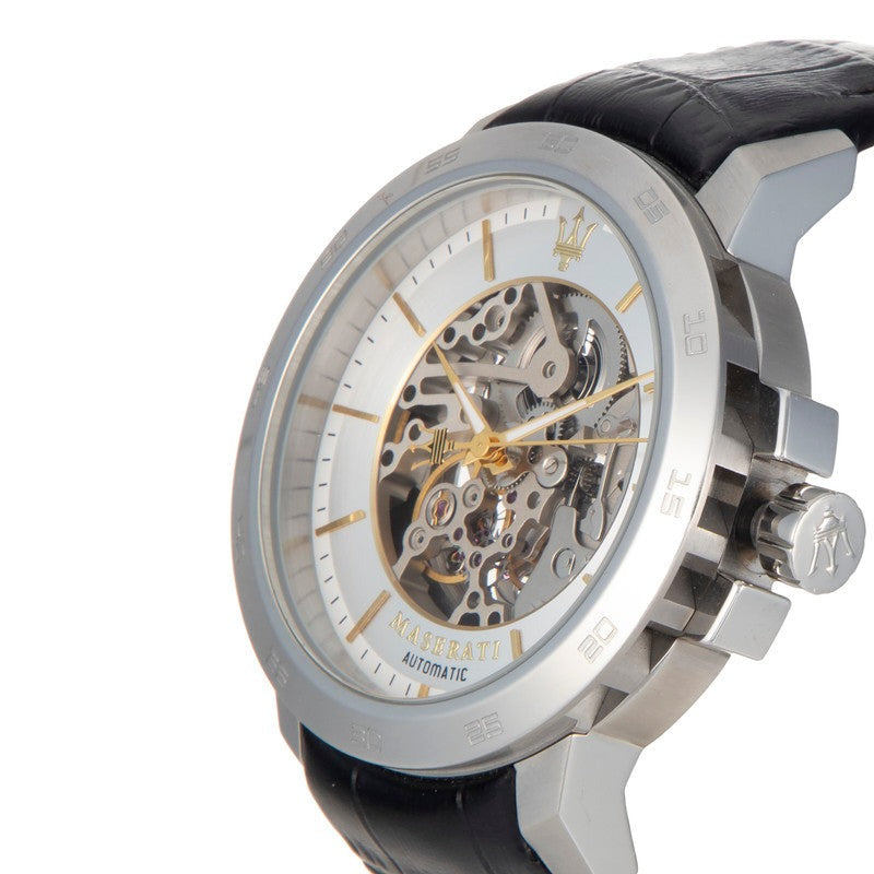 Maserati Ingegno Automatic Black Skeleton Dial Black Leather Strap Watch For Men - R8821119002 Buy Now By Maserati