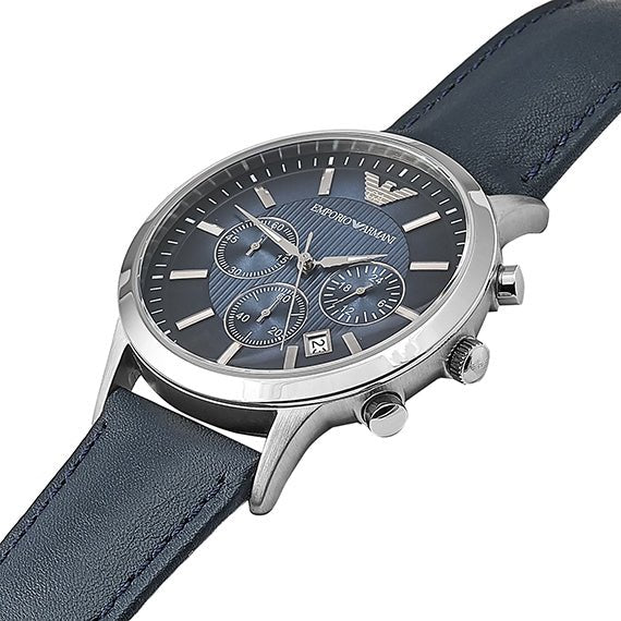 Emporio Armani Classic Chronograph Blue Dial Blue Leather Strap Watch For Men - AR2473 Buy Now By Emporio Armani