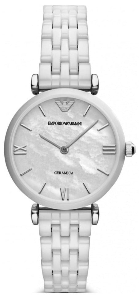Emporio Armani Giannti T Bar Quartz Mother of Pearl Dial White Steel Strap Watch For Women - AR1485 Buy Now By Emporio Armani