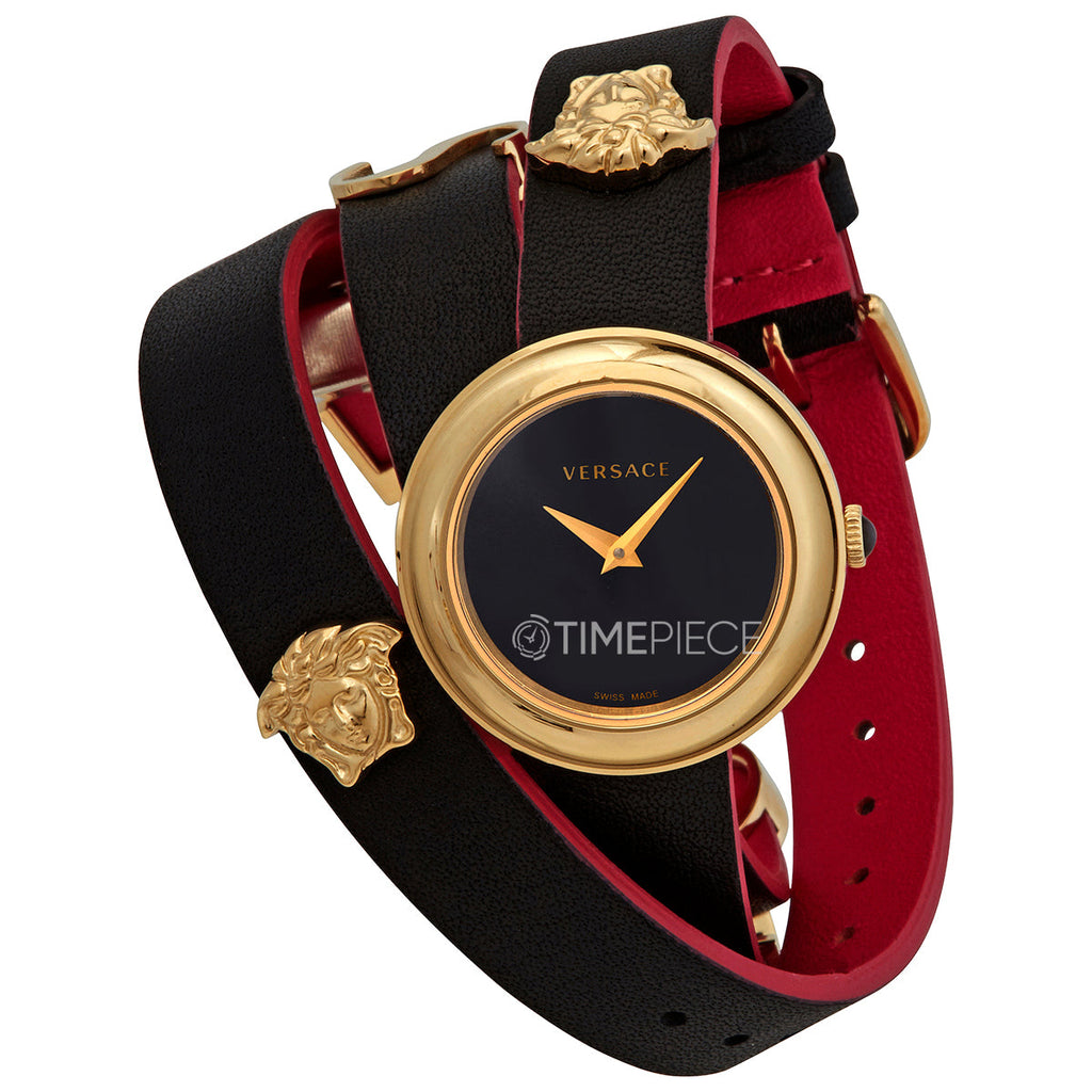 Versace V-Flare Quartz Black Dial Black Leather Strap Watch for Women - VEBN00218 Buy Now By Versace