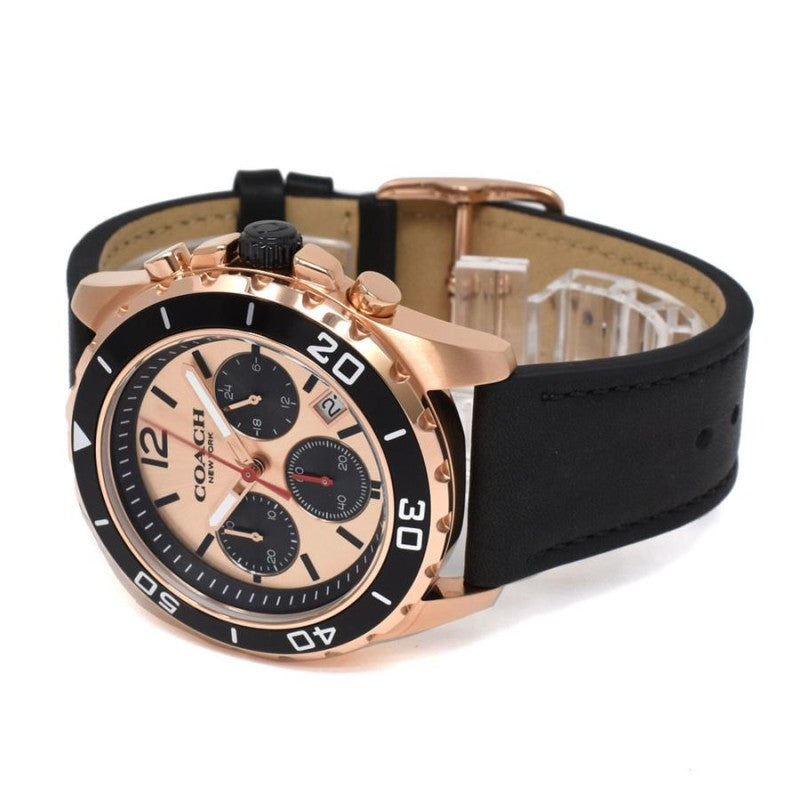 Coach Kent Chronograph Rose Gold Dial Black Leather Strap Watch for Men - 14602559 Buy Now By Coach