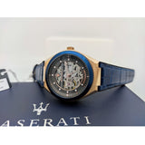 Maserati Triconic Skeleton Black Dial Blue Leather Strap Watch For Men - R8821139001 Buy Now By Maserati