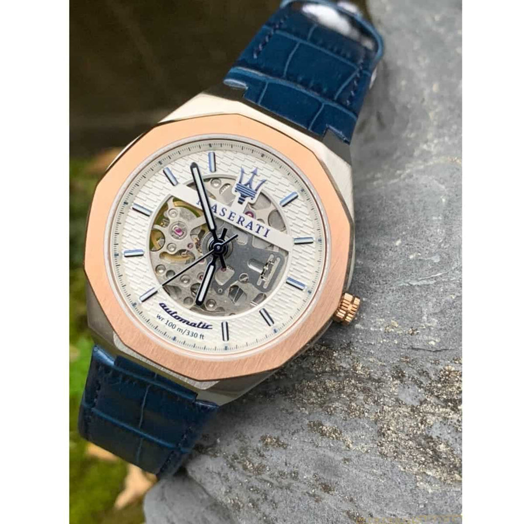Maserati Stile Automatic Limited Edition White Dial Blue Leather Strap Watch For Men - R8821142001 Buy Now By Maserati