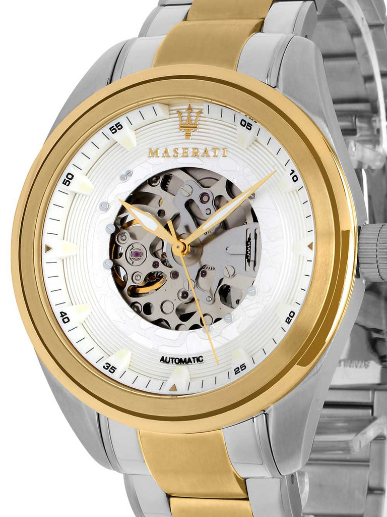 Maserati Traguardo Automatic White Skeleton Dial Two Tone Steel Strap Watch For Men - R8823112003 Buy Now By Maserati