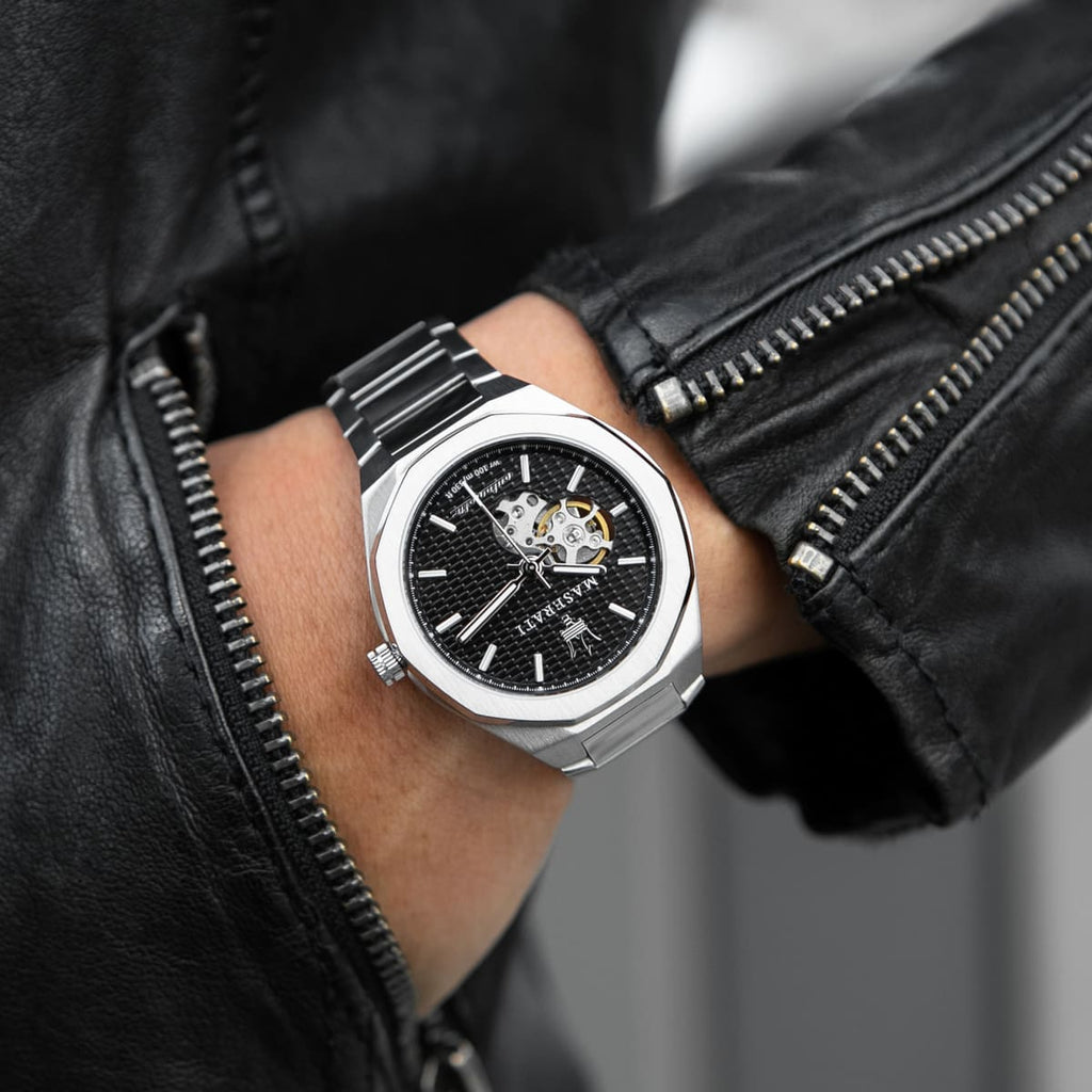 Maserati Stile Skeleton Automatic Black Dial Silver Steel Strap Watch For Men - R8823142002 Buy Now By Maserati