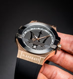 Maserati Potenza Black & Rose Gold Dial Black Rubber Strap Watch For Men - R8851108002 Buy Now By Maserati