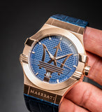 Maserati Potenza 42mm Rose Gold & Blue Dial Blue Leather Strap Watch For Men - R8851108027 Buy Now By Maserati