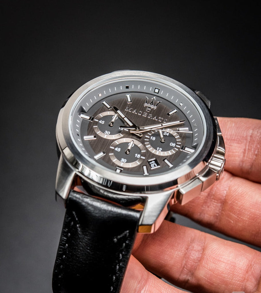 Maserati Successo 44mm Grey Dial Black Leather Strap Watch For Men - R8871621006 Buy Now By Maserati