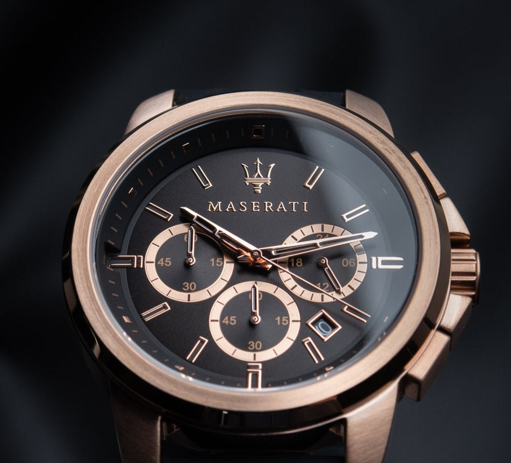 Maserati Successo 44mm Black Rose Gold Dial Black Rubber Strap Watch For Men - R8871621012 Buy Now By Maserati