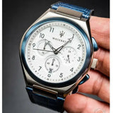 Maserati Triconic Chronograph White Dial Blue Leather Strap Watch For Men - R8871639001 Buy Now By Maserati