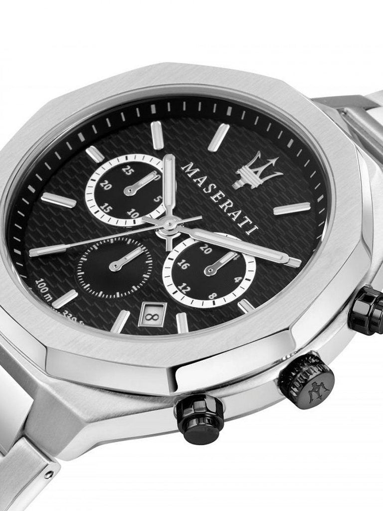 Maserati Stile Chronograph Black Dial Silver Steel Strap Watch For Men - R8873642004 Buy Now By Maserati