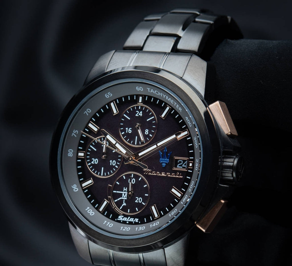 Maserati Successo Solar Black Dial Grey Steel Strap Watch For Men - R8873645001 Buy Now By Maserati