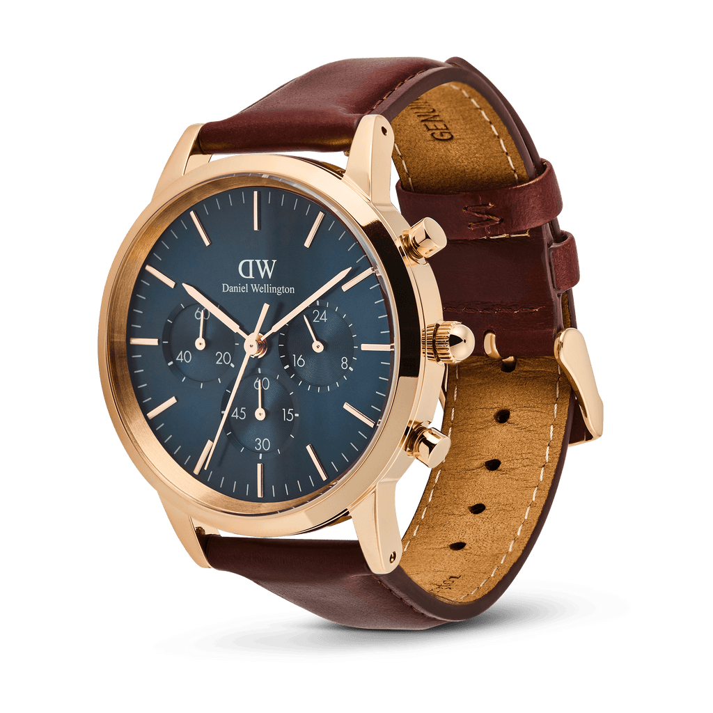 Daniel Wellington Iconic Chronograph Blue Dial Brown Leather Strap Watch For Men - DW00100639 Buy Now By Daniel Wellington