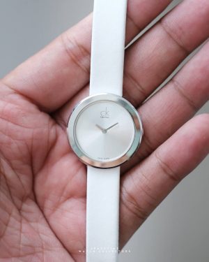 Calvin Klein Firm Silver Dial White Leather Strap Watch for Women - K3N231L6 Buy Now By Calvin Klein