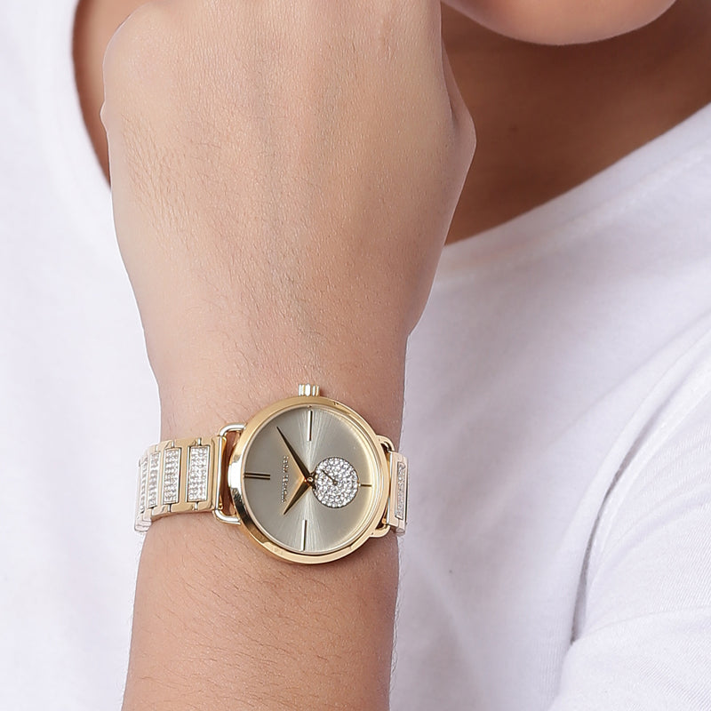 Michael Kors Portia Three-Hand Crystals Gold Dial Gold Steel Strap Watch for Women - MK4602 Buy Now By Michael Kors