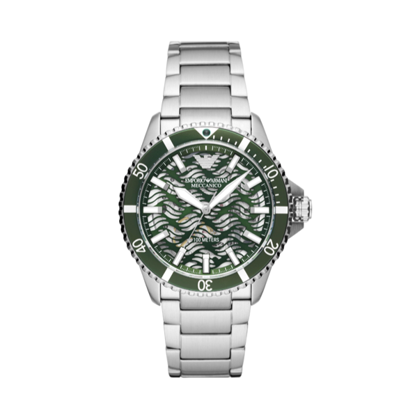 Emporio Armani Diver Automatic Green Dial Silver Steel Strap Watch For Men - AR60061 Buy Now By Emporio Armani